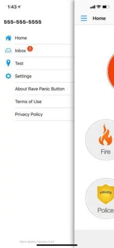 panic button app screen shot of inbox folder