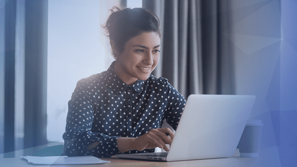 woman working smiling computer
