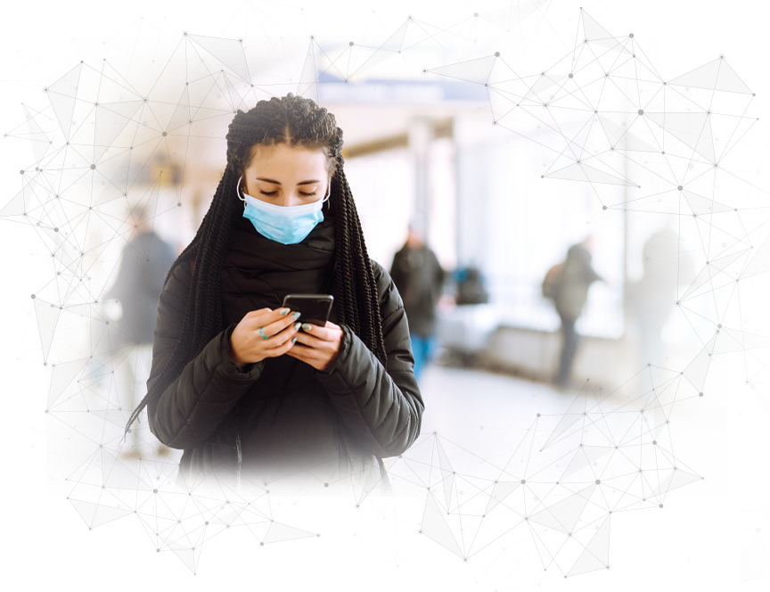 PublicSafety-CV-Solutions woman on phone wearing mask vingette