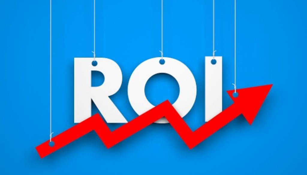 ROI hanging text with red upward stock line