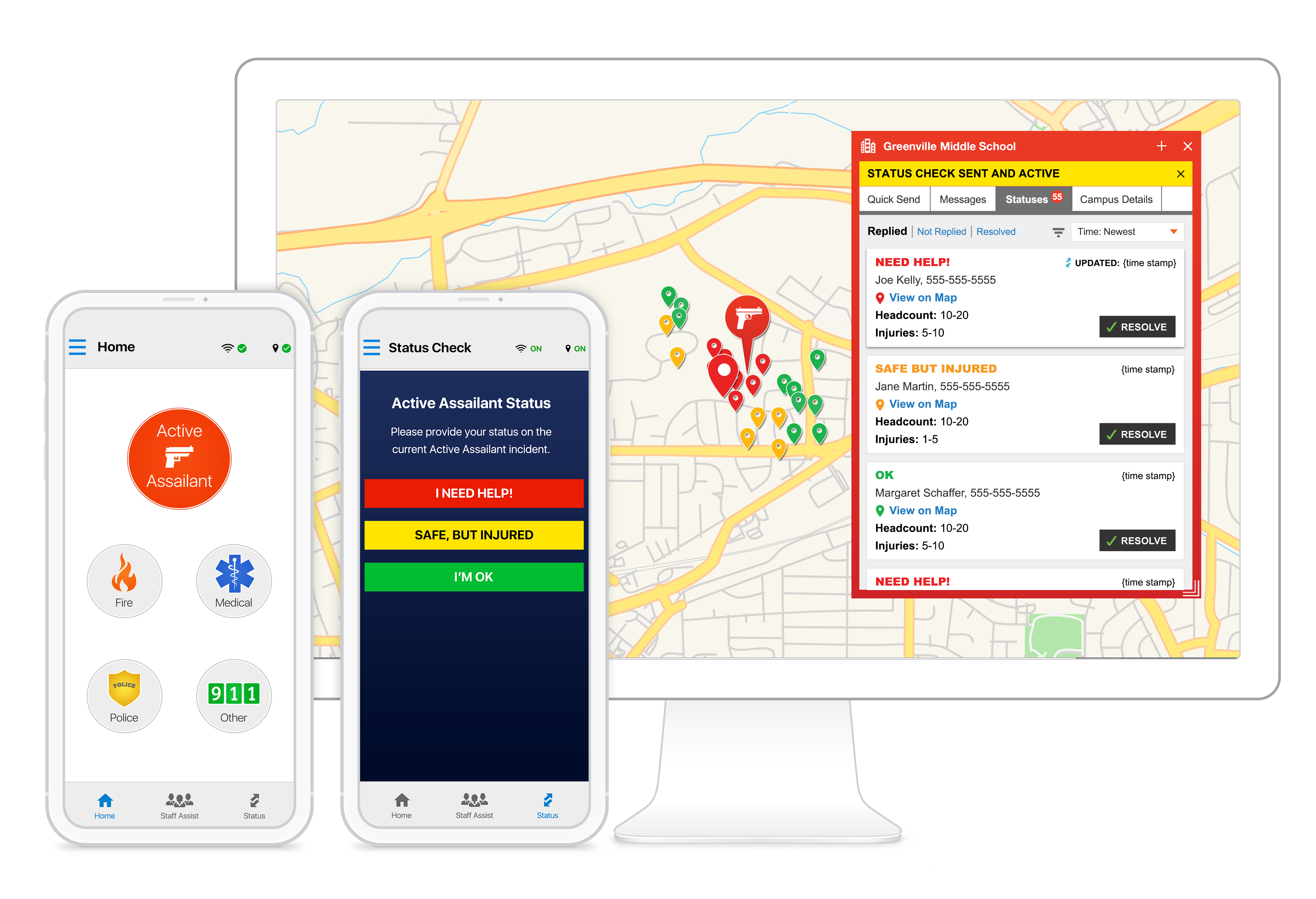 Desktop and mobile view of Rave Platform incident reporting